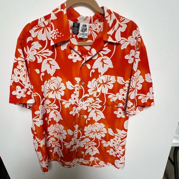KENNINGTON LTD HAWAIIAN ORANGE AND WHITE PRINT SHIRT. SIZE L. - Picture 1 of 7